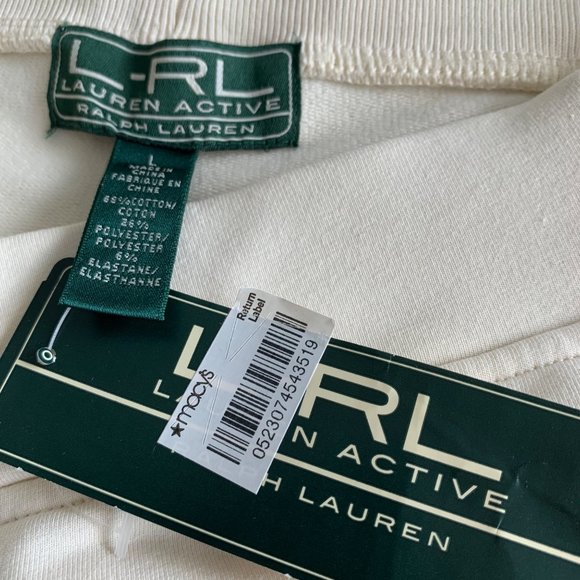 Lauren Ralph Lauren Fitness 2 Pants Women’s Large Cream Pockets Pull On Leisure - Picture 2 of 12